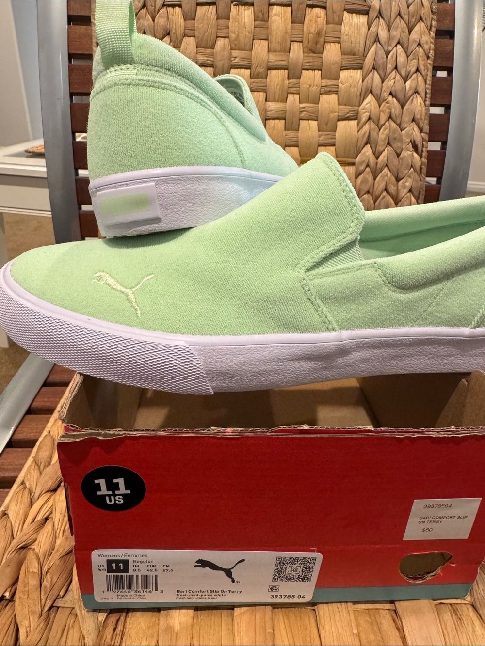 Puma Womens Shoes size 11 Bari Comfort Slip On Terry Fresh Mint Green & White